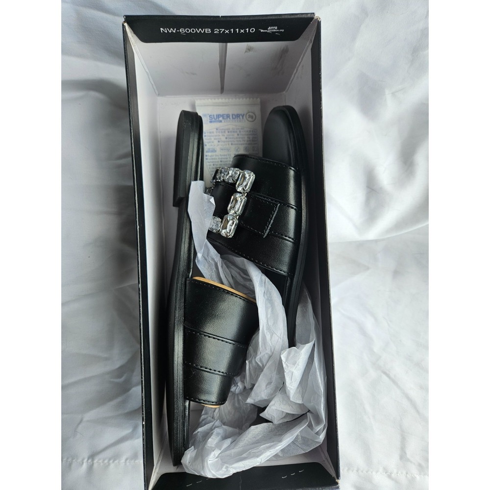 Nine West Goleia3 Slide‎ Sandals Black Rhinestone Buckle Women's Size 6